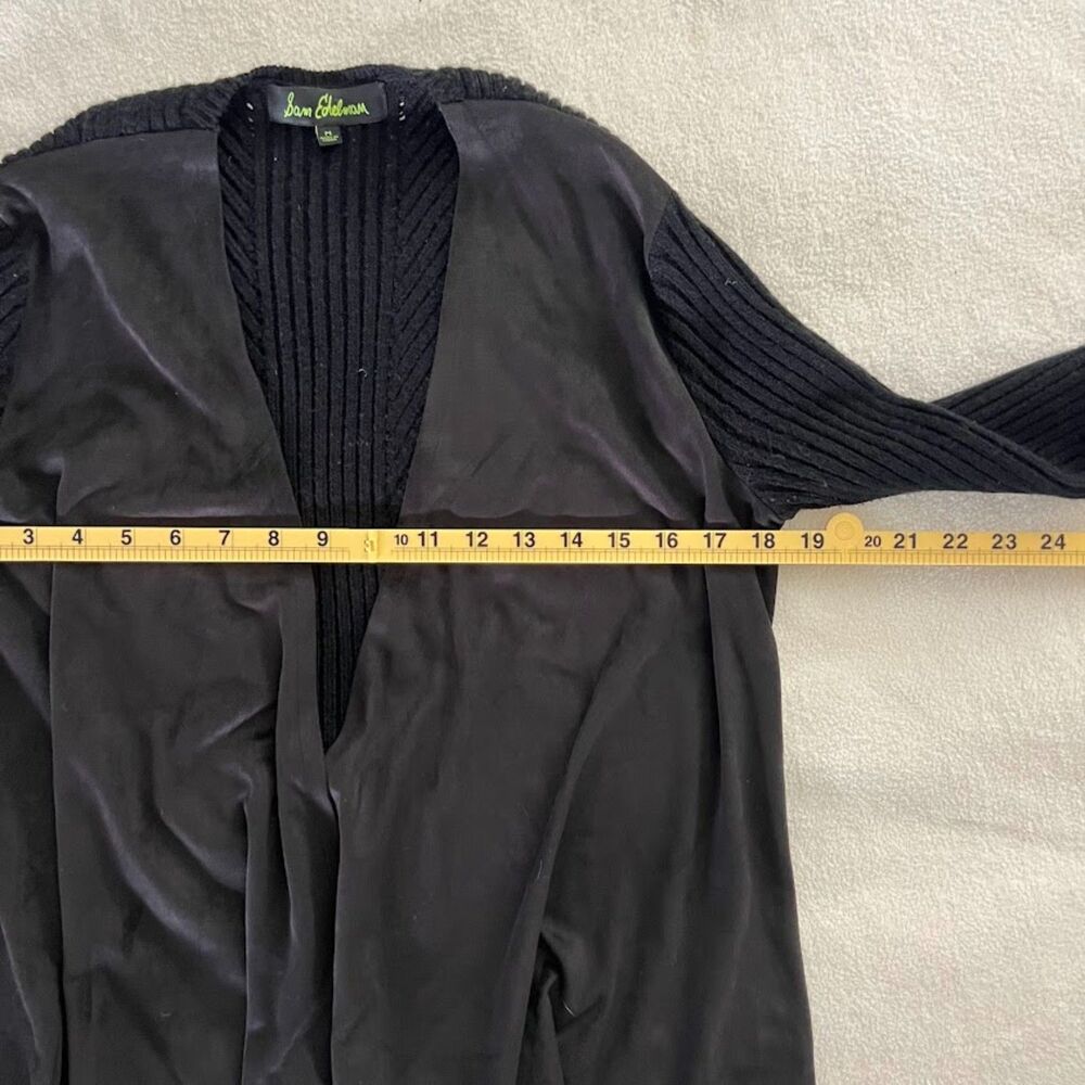 Sam Edelmen Black Open Front Cardigan Suede Panels, Size M - Picture 5 of 7